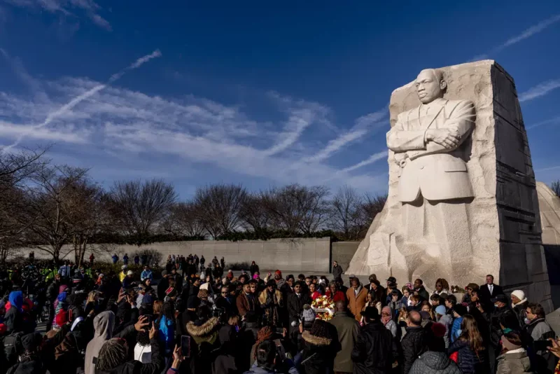 A crowd at the Martin Luther King Jr. memorial