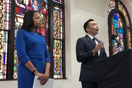 1000 Assistant Attorney General of the U.S. Department of Justice's Civil Rights Division Kristen Clarke, left, and United States Attorney Martin Estrada