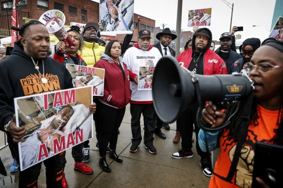 Family members and local activists hold a rally Monday for Tyre Nichols