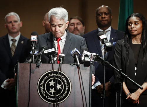 230127-shelby-county-da-mb-1051-a9cff8 Shelby County District Attorney Steve Mulroy during a press conference on Thursday after five fired Memphis Police Officers were charged in the murder of Black motorist (Tyre Nichols.Mark Weber / AP)