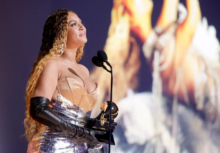 Beyoncé receives an award at the 65th Grammy Awards