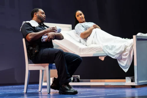 Bass Kenneth Kellogg (left) plays The Father and mezzo-soprano Briana Hunter plays The Mother in the opera “Blue,” presented by the Washington National Opera at the Kennedy Center until March 25. (Courtesy of Scott Suchman)