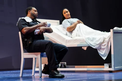 image-101 Bass Kenneth Kellogg (left) plays The Father and mezzo-soprano Briana Hunter plays The Mother in the opera “Blue,” presented by the Washington National Opera at the Kennedy Center until March 25. (Courtesy of Scott Suchman)