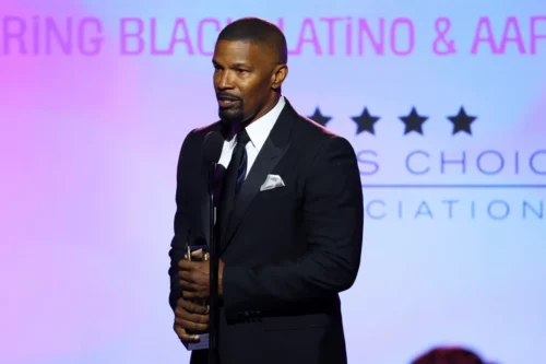 Jaime Foxx accepts the "Vanguard Award" onstage during The Critics Choice Association's Celebration Of Cinema & Television in Los Angeles on Monday. (Leon Bennett / Getty Images)