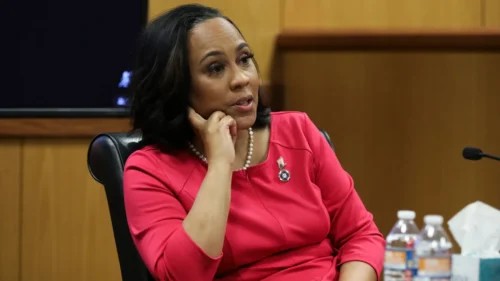 Fulton County District Attorney Fani Willis testifies during a hearing in the case of the State of Georgia v. Donald Trump at the Fulton County Courthouse on February 15, 2024 in Atlanta. (Alyssa Pointer/Pool via Getty Images)
