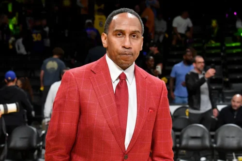 Stephen A. Smith defended Trump’s claim that “Black folks find him relatable because what he is going through is similar to what Black Americans have gone through." (Photo by Allen Berezovsky/Getty Images)