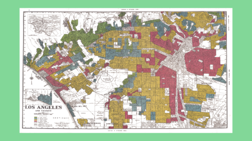 A Home Owners Loan Corporation map of Los Angeles in 1939 shows how Black and brown communities were marked in red, signaling to lenders they were too risky to invest in. (Courtesy of the University of Richmond's Mapping Inequality initiative(