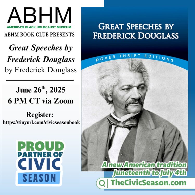 ABHM Book Club promo for Great Speeches By Frederick Douglass