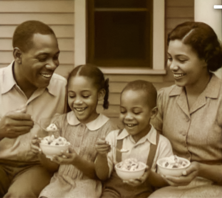 Black family eating butter pecan ice cream