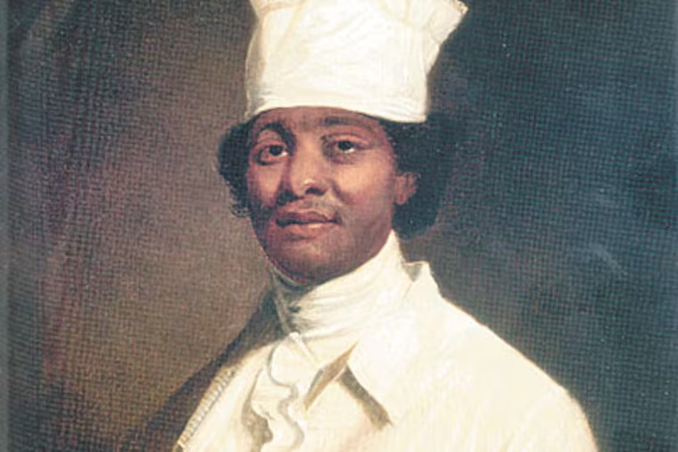 Painting of Black chef, James Hemings, in his white coat and hat
