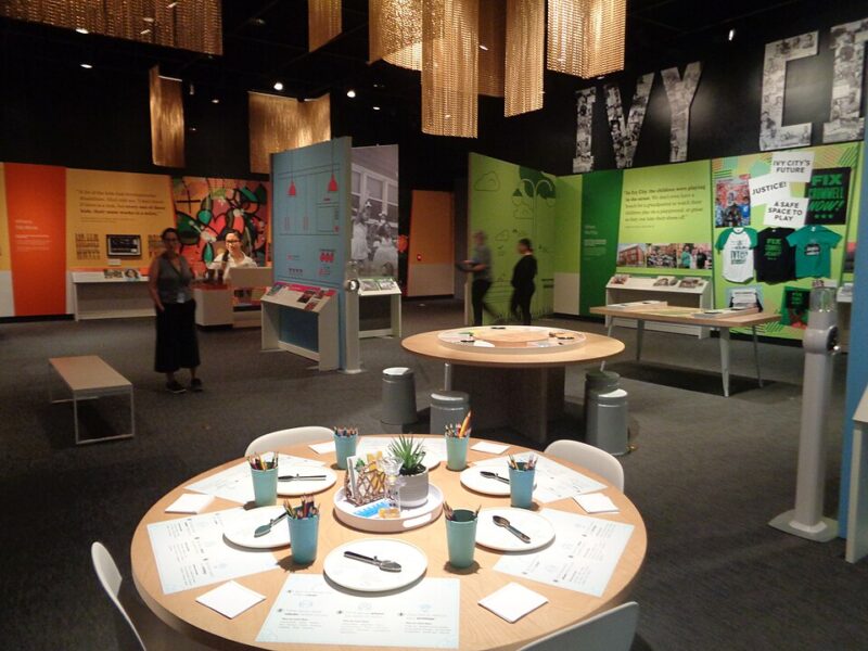 Educational displays about environmental justice at a convention