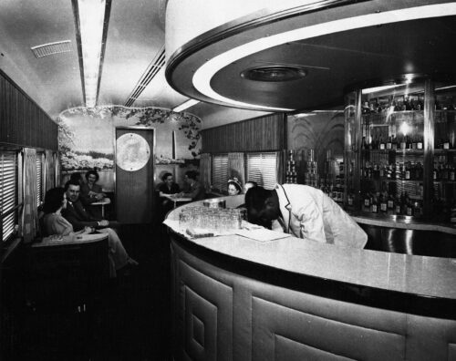 Semi-circule bar inside train car