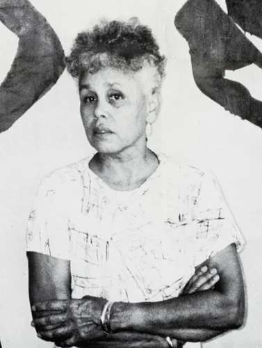 Portrait of Betye Saar, from the 1989 Site Instalations exhibition poster.