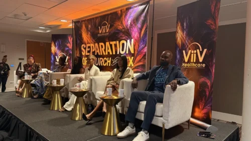 Nikole Hannah-Jones, Ciarra Brown, Rev. Don Abram, Eva Marcille, Dr. Jackie Walter, and Randevyn Piérre at ViiV Healthcare’s NABJ Plenary Separation of Church & Sex: Faith and the Fight Against HIV (Photo courtesy of ViiV Healthcare)